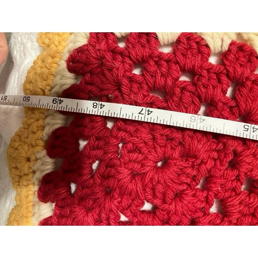 Handmade Crochet Granny Square Blanket Unisex 42x49 Pink Red Beige Cottage Throw